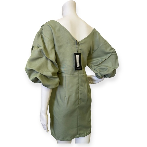 Sage Green Off The Shoulder Ruched Bodycon Dress - Picture 4 of 5